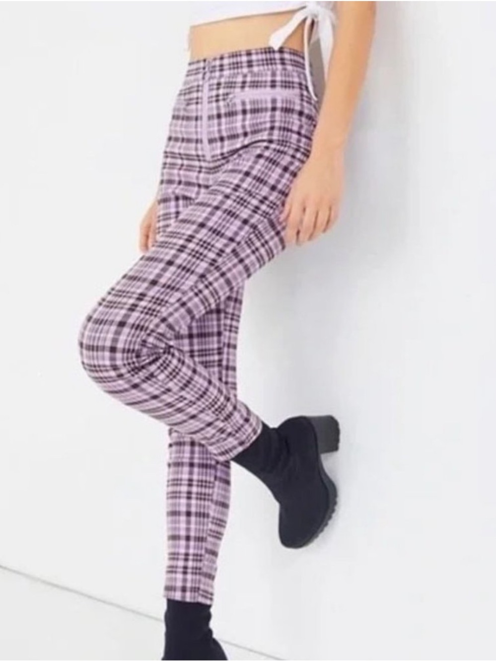 Urban Outfitters Susie Lavender Pink Black Hi-Waist Plaid Pants Sz 6